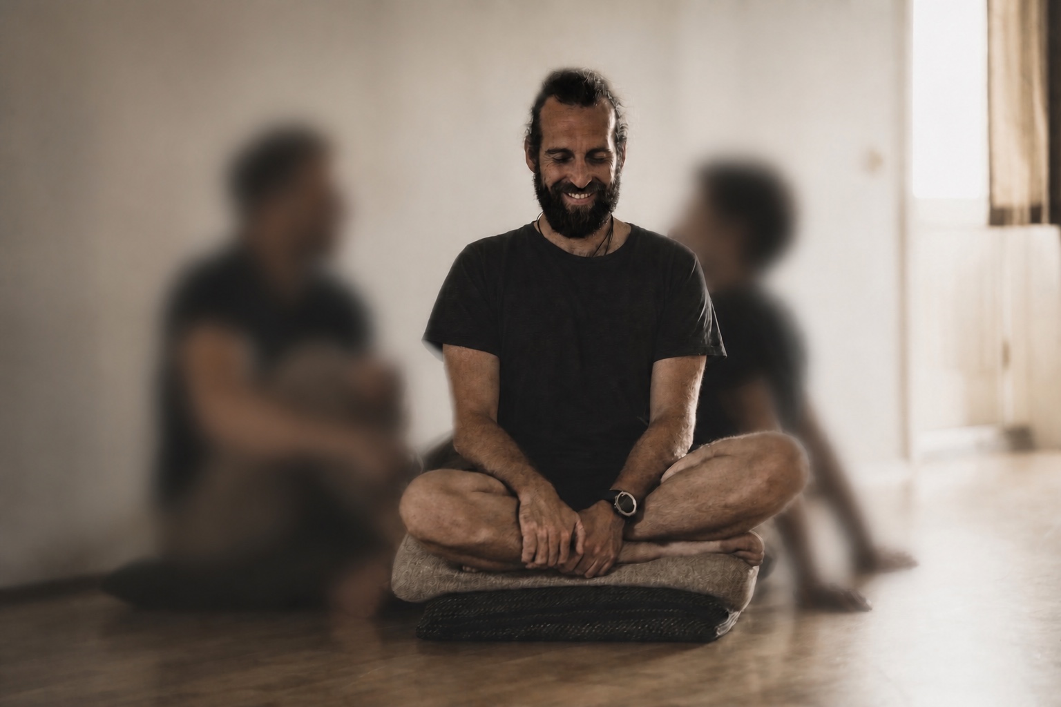 Ruben seated with two men during a shared practice