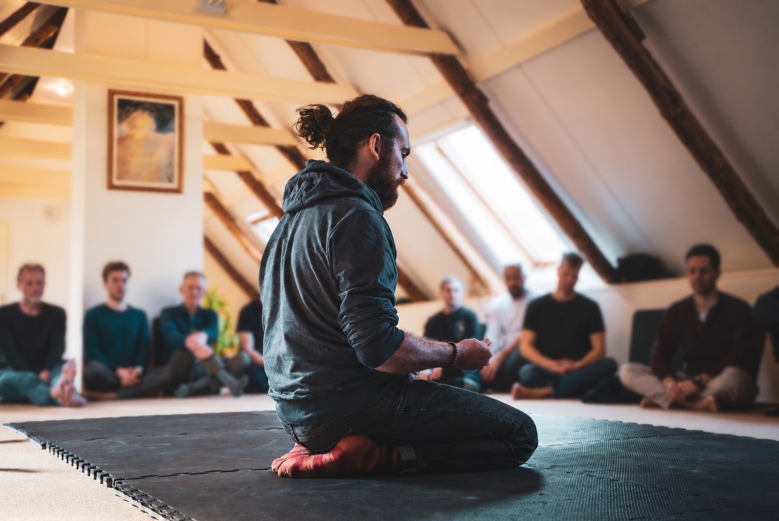 Ruben Carpentier facilitating a group, with the participants softly out of focus