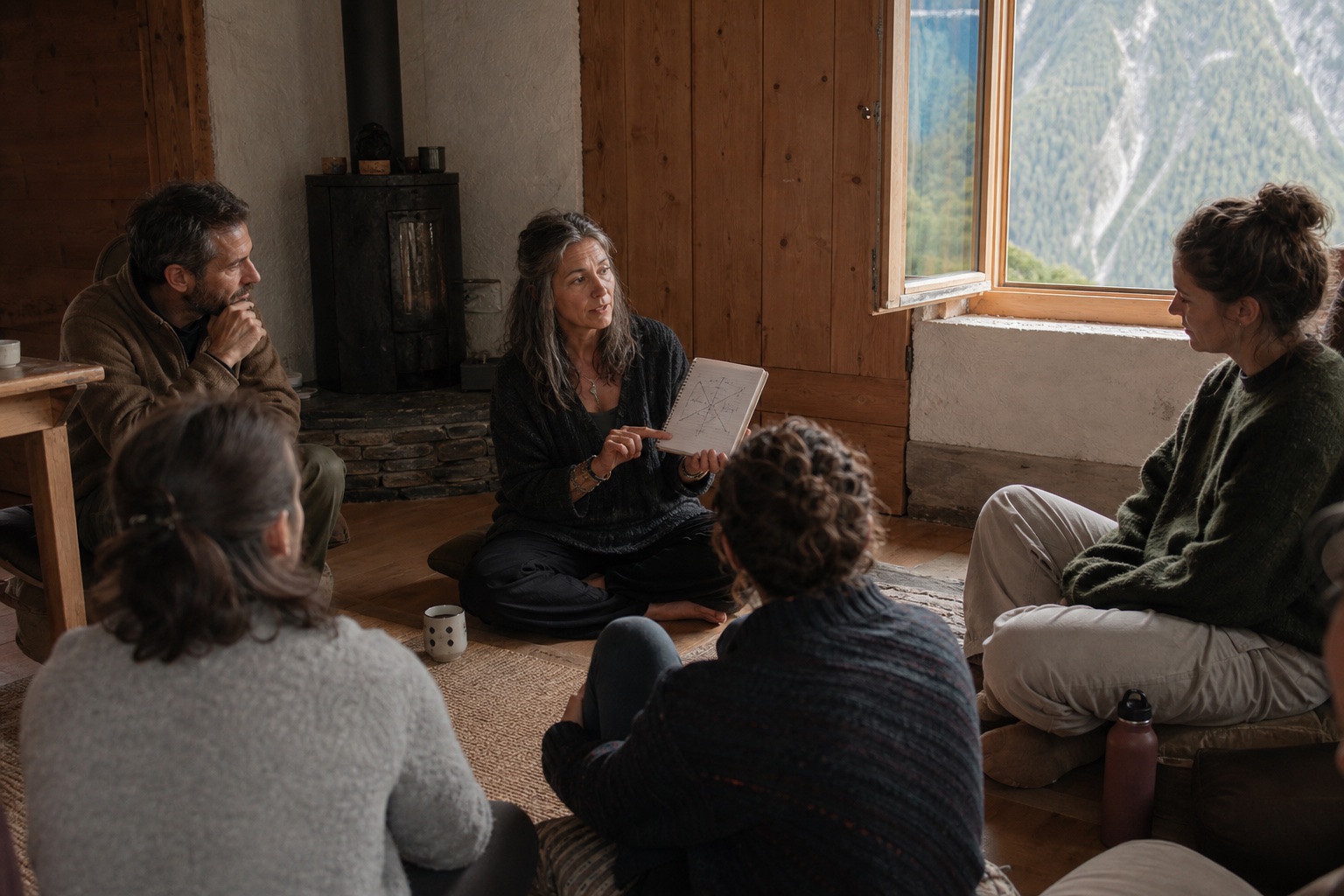 A facilitator sharing an accessible teaching with a small group